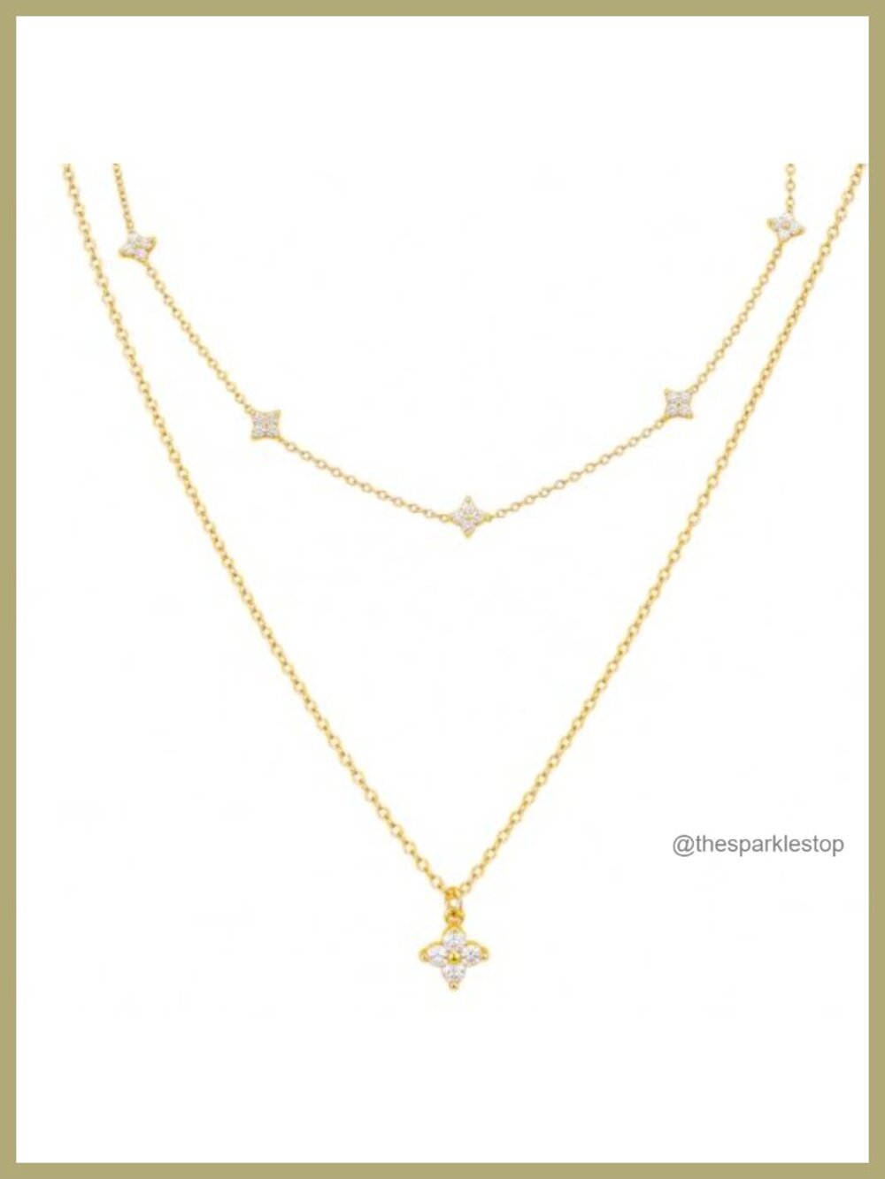 14K Gold Plated Layered Necklace Set Clover Initial Letter Stackable Dainty 2